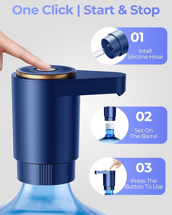 Water Jug Pump for 5 Gallon Bottle – Portable Electric USB-C Charging Dispenser, Dual Powerful Motors, Fast Flow, Fits 2-5 Gallon Jugs – Ideal for Home, Office, Camping, RV, Blue