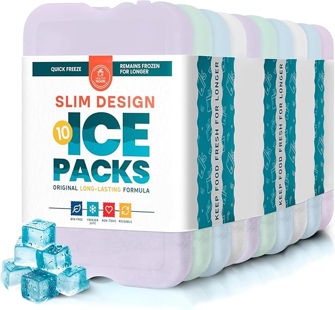 Healthy Packers Ice Packs for Lunch Boxes & Coolers - Freezer Packs - Original Cool Pack | Cooler Accessories for Beach, Camping & Fishing | Slim & Long-Lasting Reusable Ice Pack for Cooler