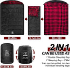 0 Degree Flannel Double Sleeping Bag for Adults, Couples or Family - Winter Queen Size Waterproof & Warm 2-Person Sleeping Bag for Cold Weather Camping, RV Travel