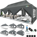 COBIZI Canopy Tent 10x30 Pop Up Canopy with 8 Removable Sidewalls Party Tents for Parties Wedding Patio Commercial Waterproof and UV50+ Ez Outdoor Instant Gazebo with Roller Bag & 4 Sandbags(Grey