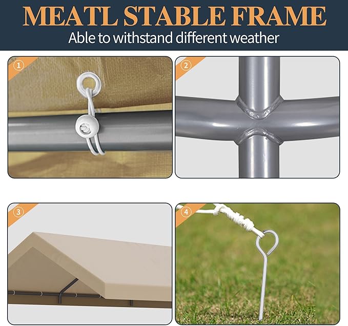 Shintenchi 10x20ft Heavy Duty Carport with UV&Wind Resistant Canopy,Portable Carport Garage Shelter with Stable Powder-Coated Steel Frame,Outdoor Carports for Car,Bike,Camp,Storage(Khaki)