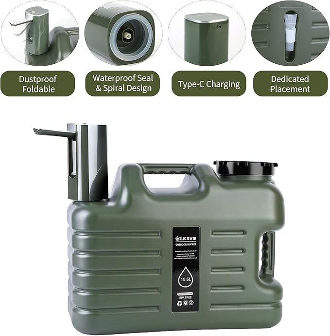 Portable 5 Gallon Water Jug with Touch Control Pump, Type-C Rechargeable & Leak-Proof Spigot - Emergency Water Storage for Home, Power Outages, Camping, and Outdoor Use (BPA-Free, Upgraded)