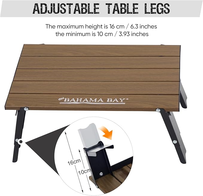 Old Bahama Bay Ultralight Aluminum Mini Table, 66lbs/30kg Weight Capacity, Foldable Small Beach Table with Retractable Legs,Suitable for Picnic Camping Outdoor Hiking