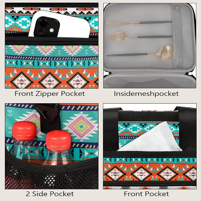 Pardick Ethnic Boho Western Soft Cooler Bag Insulated Lunch Box for Men & Women, Large Leakproof Lunch Bag Portable Beach Cooler for Work, Picnic, Road Trips,Fishing, Travel, Camping,A-1