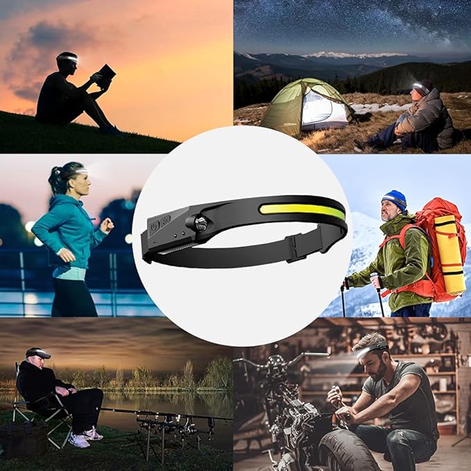ALFU 3PCS Rechargeable LED Headlamp with All Perspectives Induction 230° Illumination,Wide-Beam 350 Lumen Super Bright, 5 Light Modes,Weatherproof Sensor Camping Headlamps,for Hiking Cycling Fishing