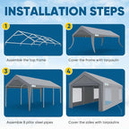 Quictent Upgraded 10x20 ft Heavy Duty Galvanized Carport - Reinforced Outdoor Garage Canopy Tent with Roll-up Ventilated Windows & Sidewalls, Weatherproof Shelter for Car, Boat, RV - Gray