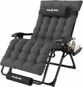 Amopatio Oversized Padded Zero Gravity Chair, XXL 33In Reclining Camping Lounge Chair w/Removable Cushion&Headrest, Upgraded Lock and Footrest, Folding Patio Recliner for Indoor Outdoor, Black Grey