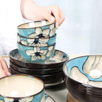 Porcelain Dinnerware SetHand-Painted Dinnerware Set Blue Rice Bowl Soup Bowl Dinner Plate Fish Plate Combination Ceramic Household Service for 2, Tableware Gift