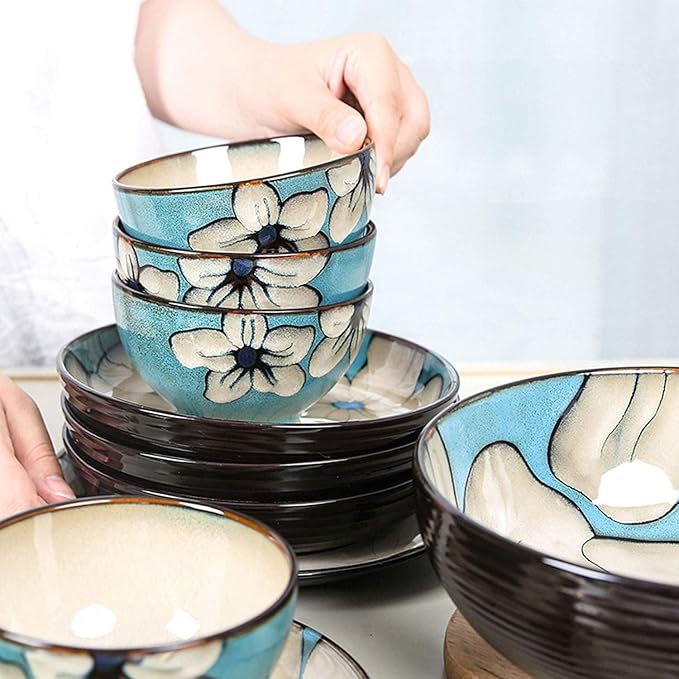 Porcelain Dinnerware SetHand-Painted Dinnerware Set Blue Rice Bowl Soup Bowl Dinner Plate Fish Plate Combination Ceramic Household Service for 2, Tableware Gift