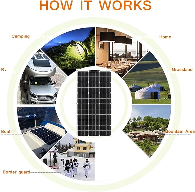 800W Flexible Solar Panels 8pcs 100 Watt 12 Volt Monocrystalline Semi-Flexible Bendable Mono Off-Grid Charger for Marine RV Cabin Van Car Roof