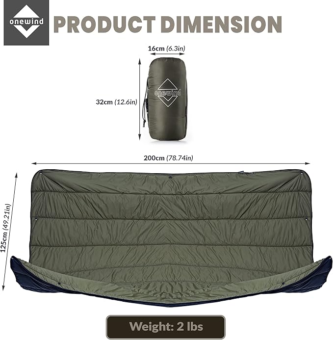 onewind Camping Blanket, Recycled Nylon Fabric Dupont Sorona Fillings, Warm, Puffy, Breathable, Windproof, Packable, Lightweight Camping Quilt for Outdoor Hiking Backpacking Travel Beach