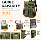 NOL Natural Organic Lifestyle Double Deck Large Waterproof Insulated Cooler Backpack for Men & Women, 32L/57 Cans Leak Proof Cooler Lunch Backpack for Picnic, Camping, Beach, Outdoor, Amy Green