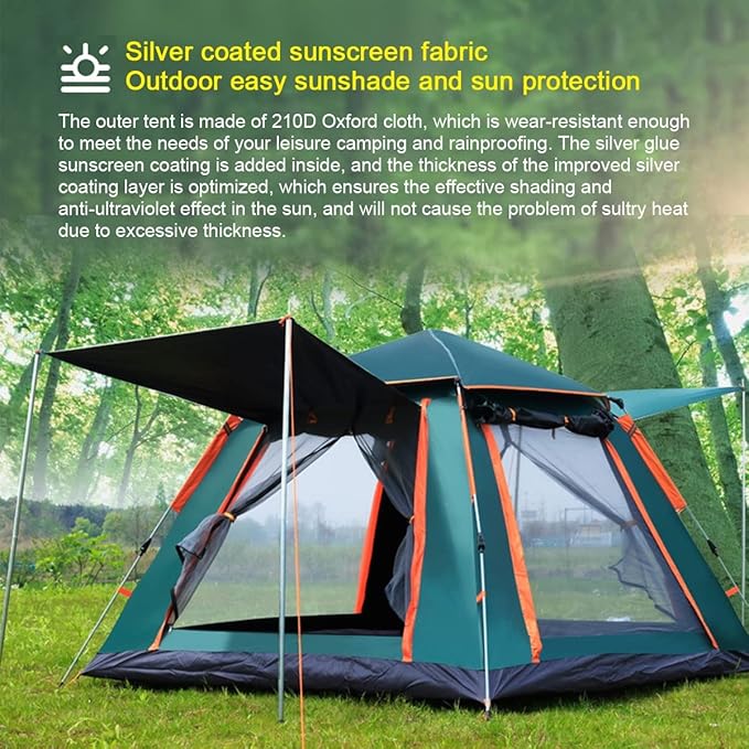 Tent for Family 5-6 Person Camping Tents Double Layer Tent with Porch Shade, Sun Protection,Pop Up Tent with Advanced Ventilation,Outdoor Garden Use, Green