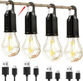 4 Pack Camping Lights Rechargeable, Hanging Tent Lights Bulb with Hook, Timer Function, 3 Lighting Modes Tent Lamp for Camping, Hiking, Backpacking, Emergency Outage(Black)