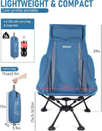 WildCall Lightweight Folding High Back Camping Chair with Head Support, Compact Beach Chair with Anti-Sinking Large Feet and Three Tilt Angles Adjustment