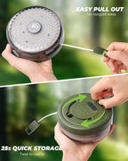Camping String Lights, 32.8ft Retractable RGB Tent String Lights, Rechargeable LED Hanging Tent Lantern, Portable Twinkle Camp Lamp for Outdoor Backyard Patio Awning Canopy RV Essentials, Green