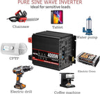 4000 Watt Pure Sine Wave Power Inverter, 12V DC to 110V/120V AC Converter 8000W Peak, with Remote Control LCD, 4 AC Outlets & USB Port & Hardwire Terminal, for Truck RV Boat Camping Solar System EPS