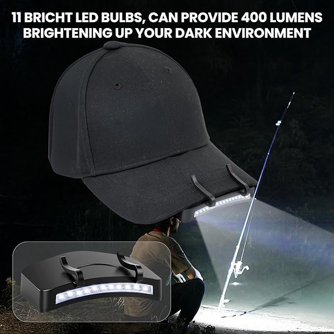 6 Pcs Hat Clip Light, 11 LED Cap Lights Clip on Hat, IPX5 Waterproof Hands-Free Flashlight for Running, Working, Biking, Camping(AAA Batteries not Included)