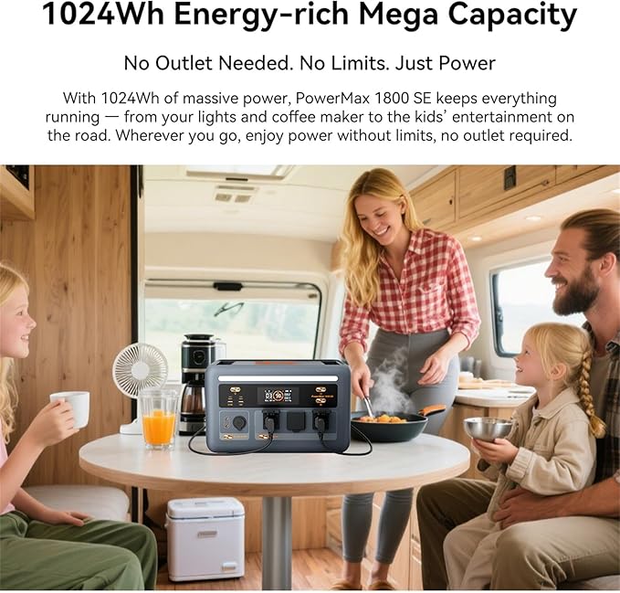 OSCAL 1800W Solar Generator with 2x100W Solar Panel PowerMax 1800SE, 1024Wh LiFePO4 Battery Generator with 3 AC Outlets (3600W Surge), 800W AC Charging, APP Control Power Station for Home Backup