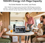 OSCAL 1800W Solar Generator with 2x100W Solar Panel PowerMax 1800SE, 1024Wh LiFePO4 Battery Generator with 3 AC Outlets (3600W Surge), 800W AC Charging, APP Control Power Station for Home Backup