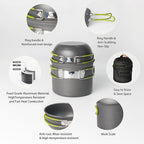 Camping Cookware Mess Kit, 16 pcs Backpacking Cooking Set, Lightweight Camping Pots and Stove Set for 1-2 Person, Outdoor Cooking Gear Ideal for Camping, Hiking, Backpacking and Picnic