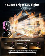 coldSky 𝟮𝟬𝟬𝟬𝟬𝗺𝗔𝗵 Camping Fan with Dual Motor, Battery Operated Fan with 4 LED Lantern, 8 Speeds Desk Fan with Remote, Portable Outdoor Fan with Hook for Tent, Power Outages, Jobsite (Pink)