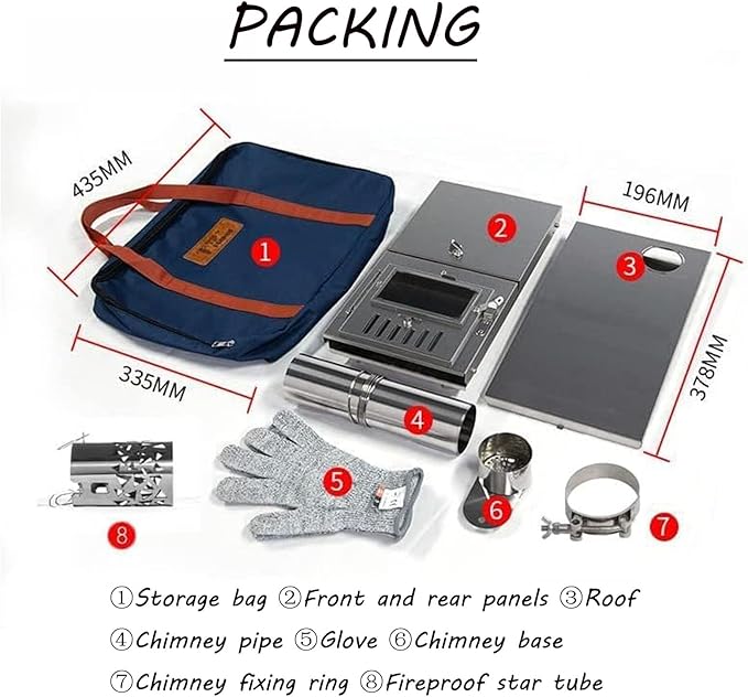 Wood Burning Stove, Portable Tent Stove for Heating,Mini Outdoor Stove,Folding Stove for Cooking, Courtyard, Camping,BBQ,Camp,Touring,Winter,Ice Fishing, Hunting,Include Chimney Pipes(Stainless-304)