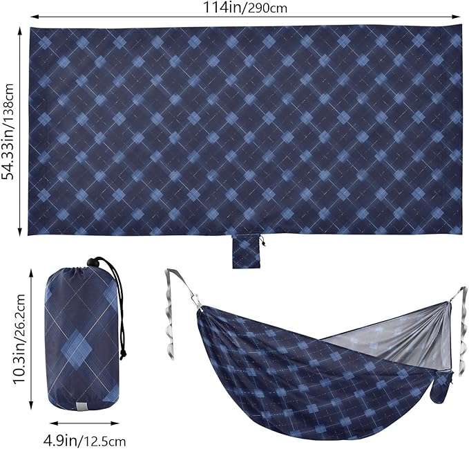 Dark Blue Checks Camping Hammock Indoor Hammock for Camping Travel Accessories