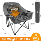 Oversized Camping Chairs for Adults Heavy Duty Padded Portable Lawn Chairs Outdoor Folding Chairs XL Camp Chairs with Cup Holder Suproot 500 lbs, Gray Plaid