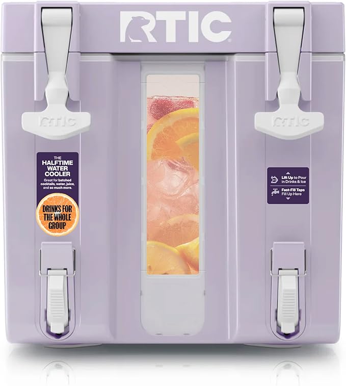 RTIC Halftime Water Cooler Portable Carrier Container, Drink Beverage Dispenser, Stackable with 2 Taps, Bottleless, BPA-Free, for Sports, Camping, BBQ, Parties, Picnic, & More, Dusty Lilac