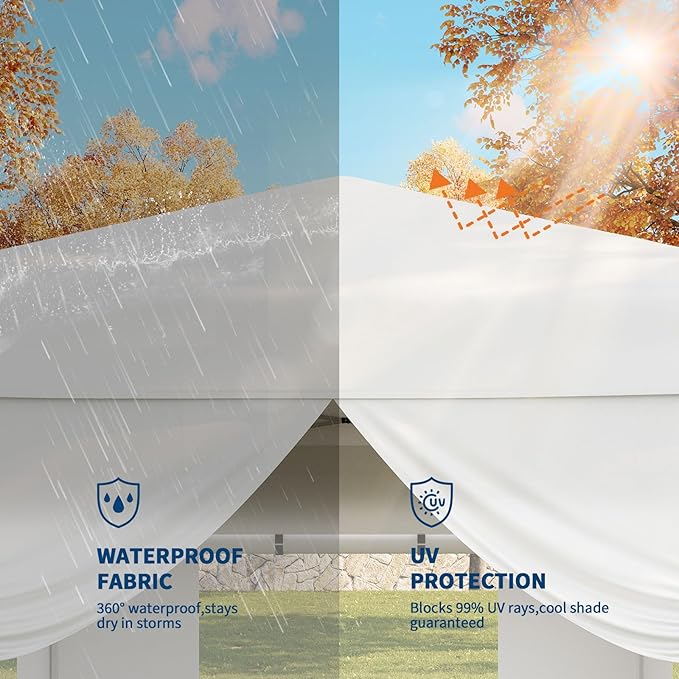 10x10 Pop Up Canopy Tent with 4 SideWalls, Easy Up Canopy with 3 Adjustable Height, Outdoor Sun Shade with 4 Sandbags & Carrying Bag for Camping, Parties,Outdoor Events-White