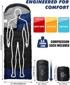Single Sleeping Bag for Adults Kids 3-Season, Lightweight Waterproof Ripstop, Dual Zipper Bottom Vent, Compression Sack, Portable Camping Hiking Backpacking Gear