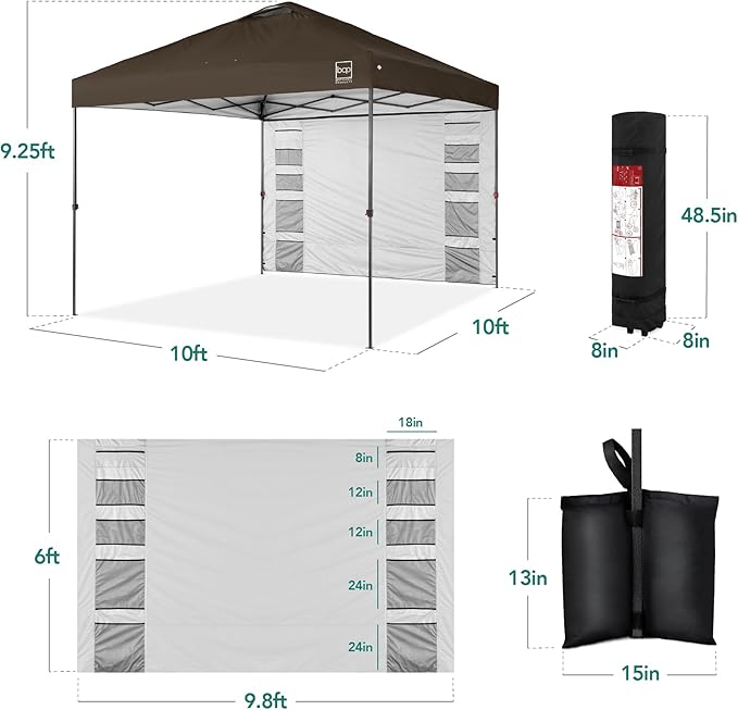 Best Choice Products 10x10ft Pop Up Canopy Tent with Sidewall, 1 Person 1 Minute Set Up, Carry Case, 4 Weight Bags - Brown