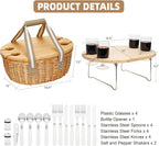 STBoo Picnic Basket for 4 - Wicker Picnic Set with Wine Table | Willow Basket Kit with Insulated Cooler Bag for Camping, Outdoor, Christmas, Party (Beige)