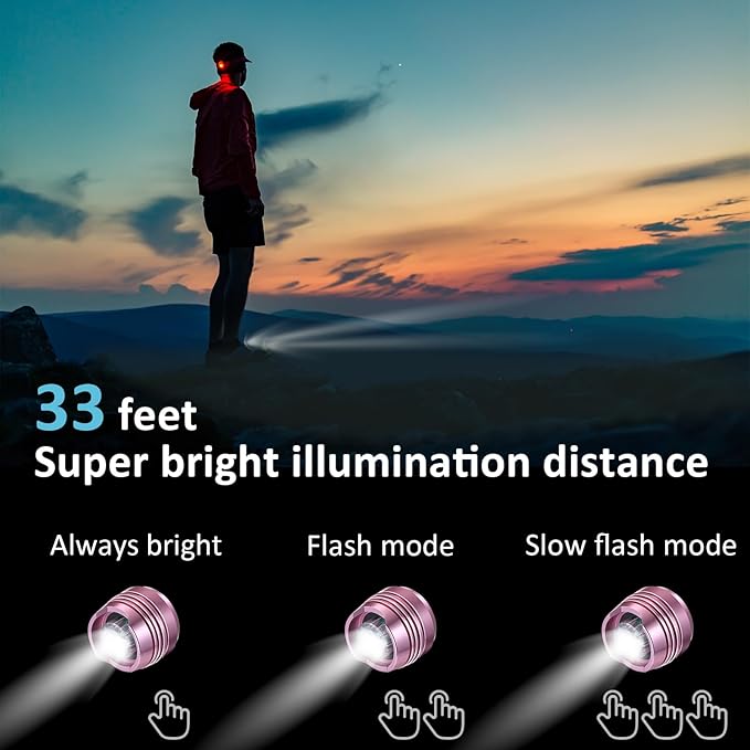 RAHAN Rechargeable Clip on Clog Headlights for Shoe 2pcs,Flashlights Attachment for Shoe, LED Shoes Light with 3 Light Modes for Dog Walking, Camping, Running, Suitable for Adults Kids, Pink