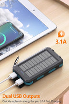 Solar Power Bank 38800mAh Portable Charger with USB-C 5V/2.4A Fast Charging Power Bank Compatible with iPhone, with 2 LED Flashlights External Battery Pack Perfect for Camping, Hiking