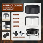 Fire Pits for Outside Wood Burning, Large Outdoor Fire Pit Stove with Roating Table and BBQ Grill, Cold Finished Steel Round Firepit Bowl with Poker, Waterproof Cover, Grill Brush