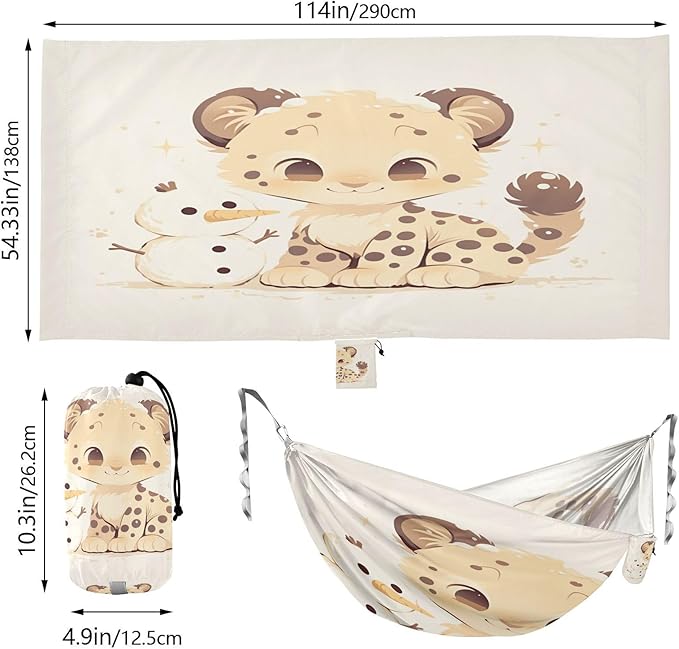 Small Leopard Snowman Camping Hammocks with Hanging Rope Indoor Hammock for Outside Beach Patio Garden