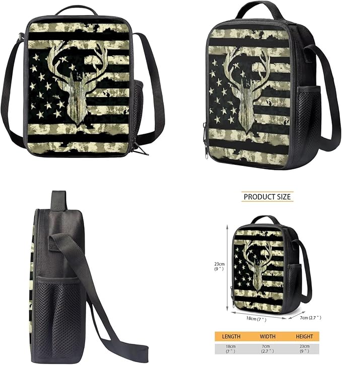 Camo Deer Backpack and Lunch Green Bookbag Lightweight Portable Kids Bookbag with Lunch Box Boys 4 Pcs School Bag for Boys 10-12 Hiking Travel Daypack Outdoor Back to School Gifts