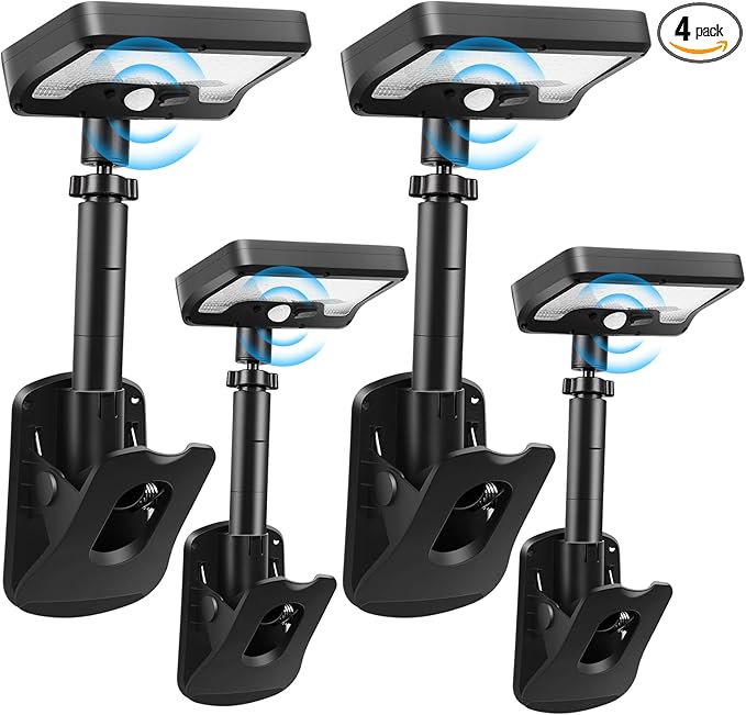 Clip On Solar Lights Outdoor, Motion Sensor Outdoor Lights, 92 LEDs 600LM Solar Fence Lights Outdoor Waterproof,Security Lights for Fence, Deck, Gutter (4, Clamp/Black/6000K)