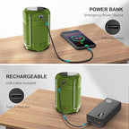 Camping Lantern 5000mAh Solar Hand Crank Telescopic LED Flashlight USB Charger for Power Outages ,Portable Rechargeable Battery Powered Operated Lanterns Lamp, Camping Gear Accessories (Green)