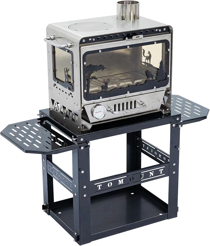 TOMOUNT Hot Tent Stove,Wood Stove with Frame Base,with 7 Chimney Pipes,304 Stainless Steel with heat-resistant Glass Window