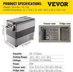 VEVOR CF55 12 Volt 58 Qt Refrigerator, Dual Zone Portable Compressor 12/24V DC and 110-240V AC, Freezer Fridge Cooler, for Car, Truck RV, Camping and Home Use, Black+Gray