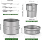 ZING TII Titanium Camping cookware Set, Camping Essentials，Camping Pot，Camping Gear，Camping pots and Pans Set with Pots, Cups，Pans，Tableware.