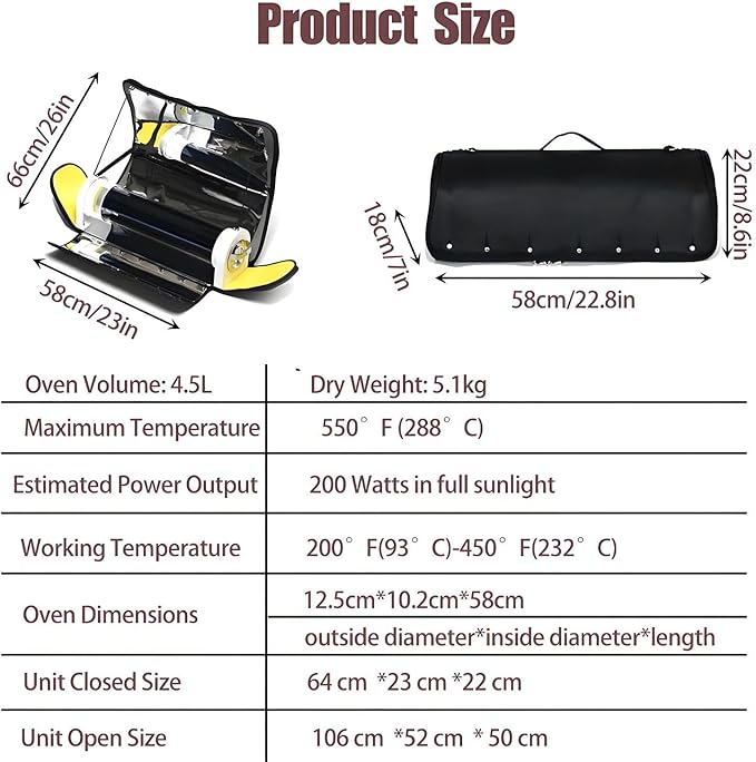 Portable BBQ Grill, Solar Powered Camping Grill， 4.5L Large Capacity Solar Cooker,with Thermometer for 2-3 People Backpacking Hiking Family Party