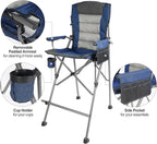 Extra Tall Folding Chairs for Adults 2 Pack, Portable Bar Height Foldable Director Chairs for Camping Outside, Comfortable with High Back and Footrest, Blue
