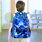 3Pcs Dinosaur Backpack for Boys, 17" Kids Lightning Bookbag for Elementary Preschool Kindergarten, School Backpacks with Lunch Box (Blue)