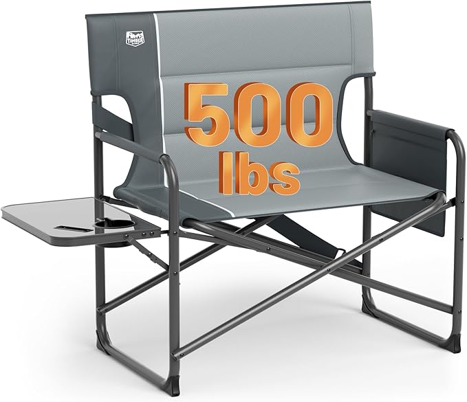 Timber Ridge XXL Extra Wide Foldable Directors Chair with Side Table, 500 lbs Heavy Duty Camping Chairs for Adults, Oversized Folding Lawn Chair for Lawn Beach Sports Outdoor, Blue