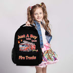 Kids School Backpack for Boys, 17 Inches Fire Truck Backpacks for Primary Elementary Grade, Cartoon Trucks Pattern Large Capacity Bookbag for Children Travel Camp