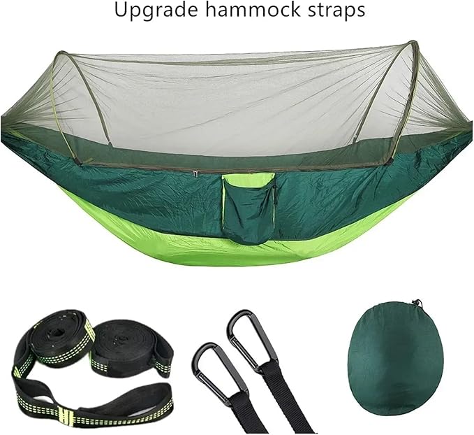 Compatible For Camping Hammock With Mosquito Net Pop-Up Light Portable Outdoor Parachute Hammocks Swing Sleeping Hammock Camping Stuff(Gree-6 rings)